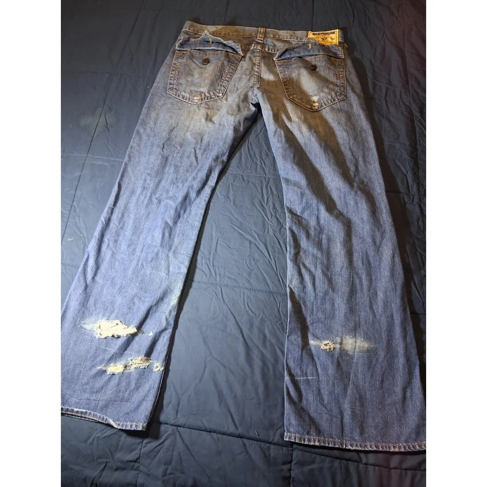 True Religion Vintage Bootcut Mens Jeans Size 38x34 Faded Made in USA Distressed